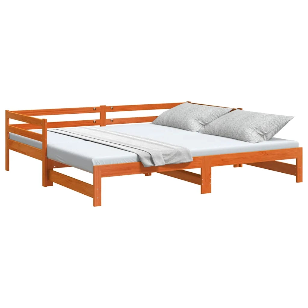 Divano con Letto Estraibile Marrone Cera 80x200cm Massello Pino