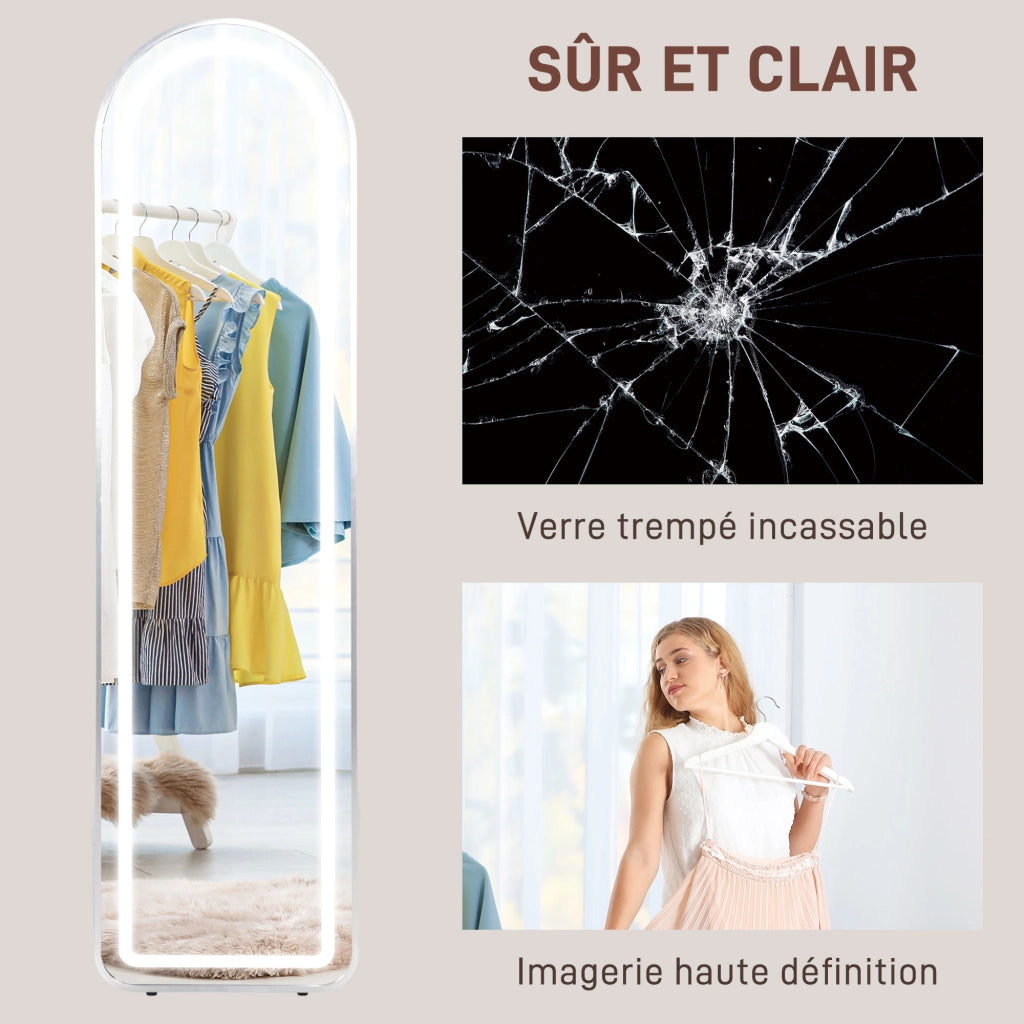 Specchio a parete completo LED con luce regolabile ¨C zephmum ¨C 150x40 cm argento