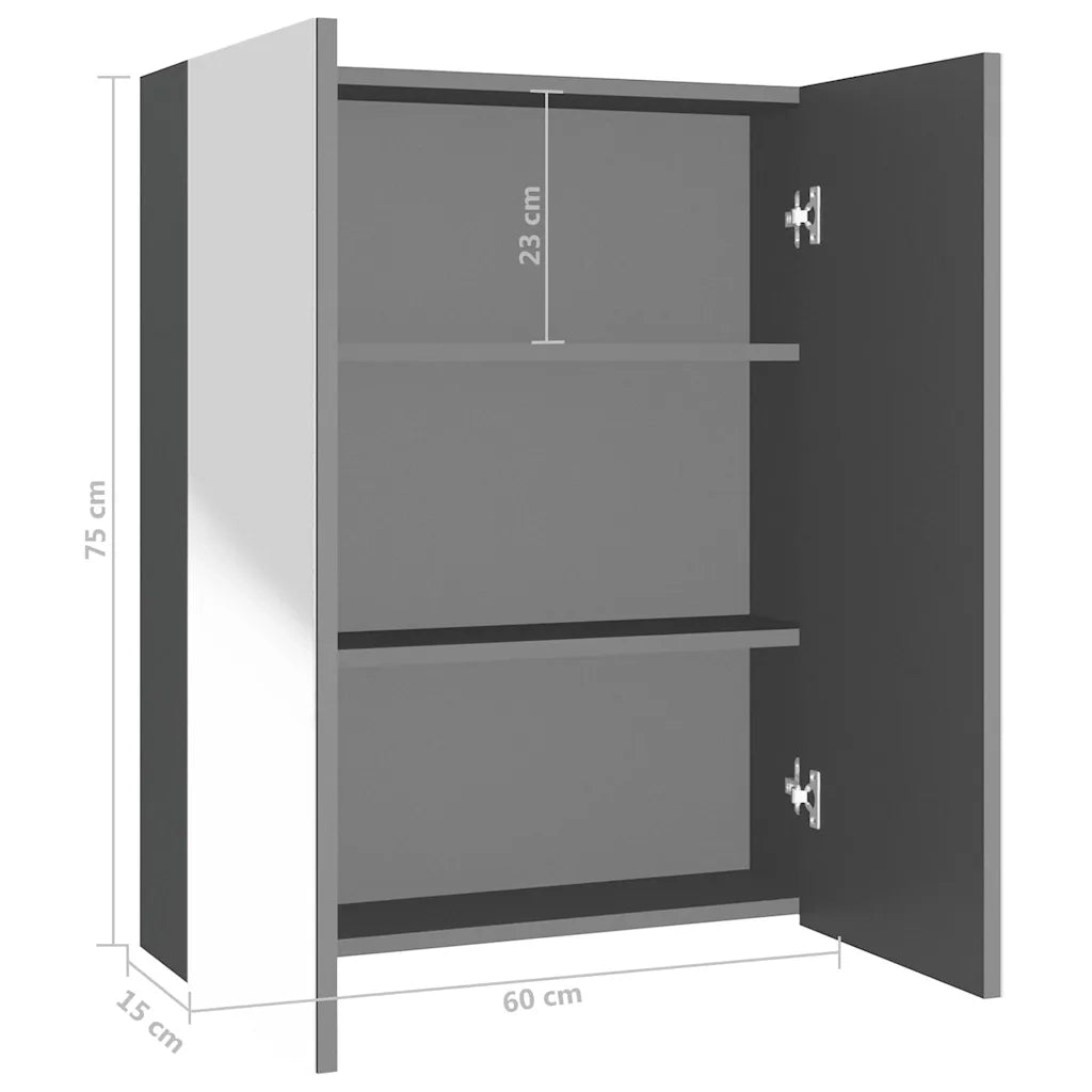Armadietto a Specchio per Bagno | Armadio da bagno 60x15x75 cm MDF Antracite