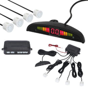 Trade Shop - Kit 4 Sensori Parcheggio Per Auto Retromarcia Posteriori Bianchi Con Led Display -