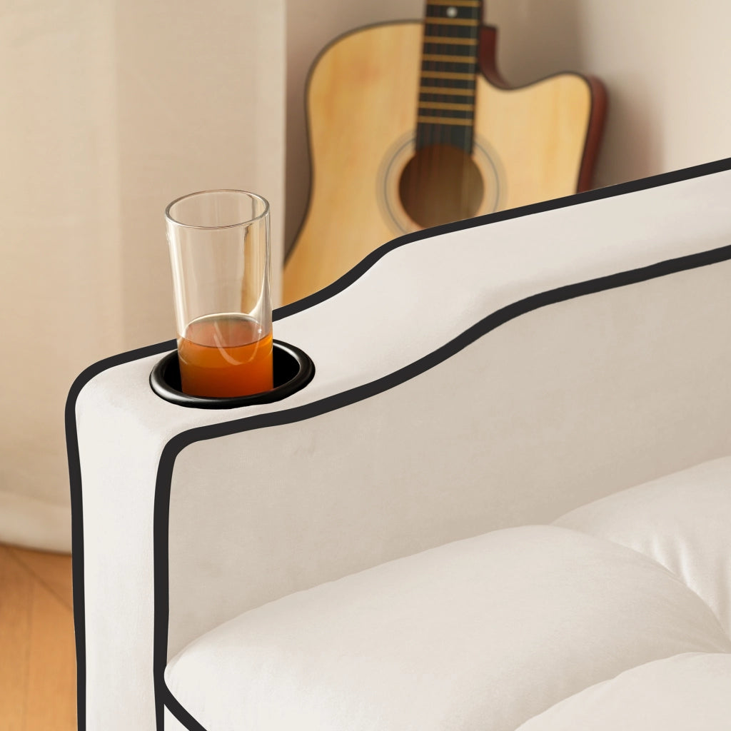 OKWISH Poltrona Letto Convertibile 3 in 1 con Schienale Regolabile Portabicchieri Supporto per Telefono Tasca Laterale Velluto Beige