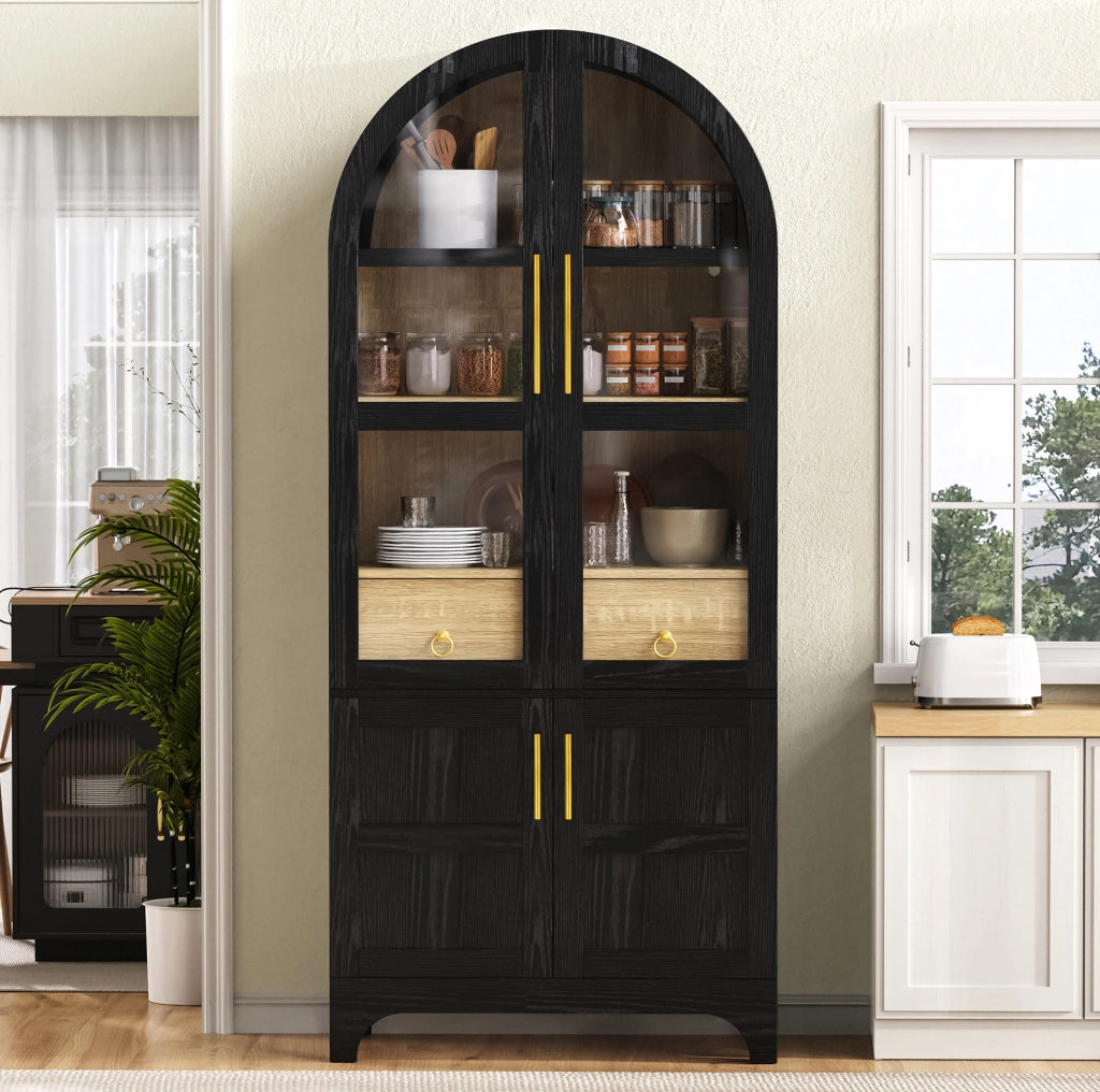 MOBILE ALTO da Cucina 76x40x180 cm Nero in MDF e Vetro
