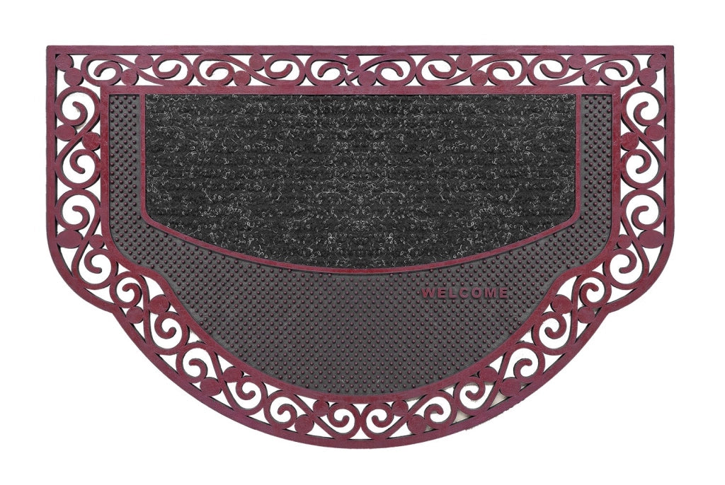 Zerbino Ingresso Semiluna Elegante Welcome Antiscivolo Gomma Robusta Tappeto Assorbente Bordeaux