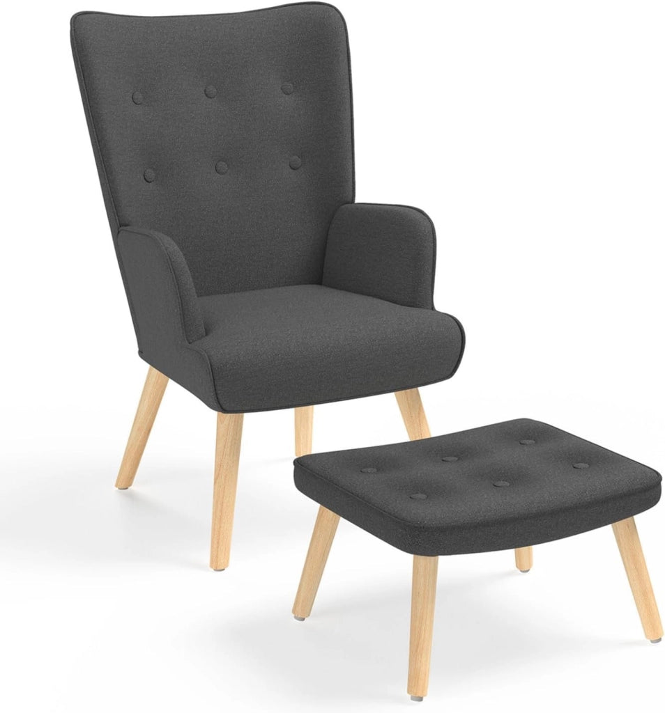 Poltrona scandinava IVAR con poggiapiedi in grigio antracite