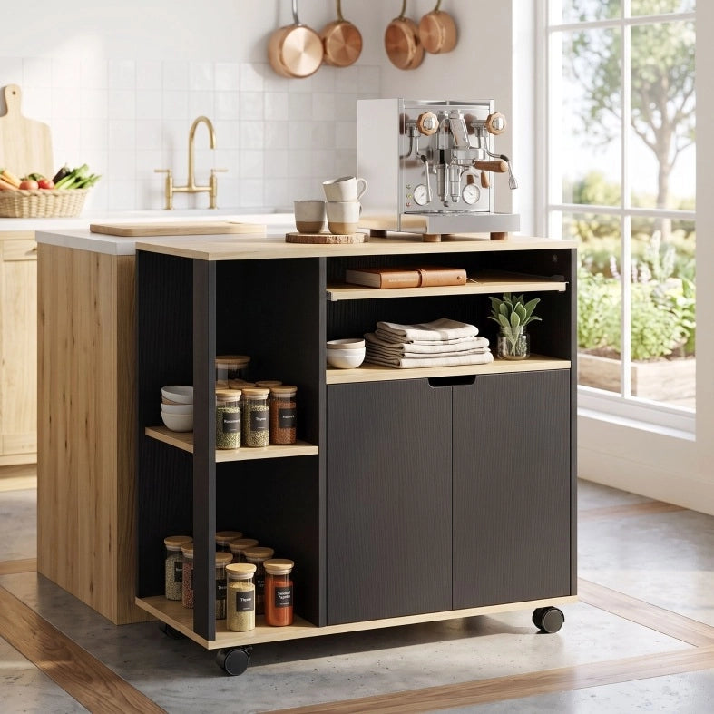 Carrello da cucina mobile nero con ripiani regolabili