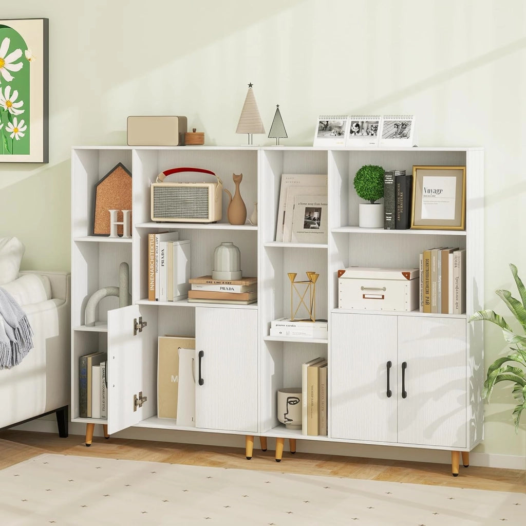 Armadietto da soggiorno, libreria, 2 ante e 5 scomparti aperti, credenza in legno, 80 x 23,5 x 119 cm (Bianco)