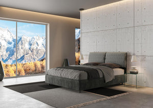 Letto Matrimoniale 160x210 cm con Rete e Contenitore con Testata e Alzata Comoda Imbottito in Tessuto Aragona Mados Blu