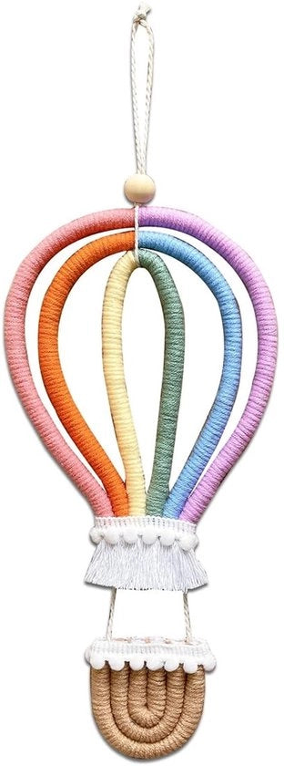 Decorazione da Parete a Forma di Pallone di Aria - Materiale Naturale - Bohemien con Catena - Fatto di Cotone Sostenibile - Peso 100g