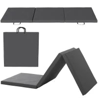 Tappetino fitness pieghevole in 3 pannelli con maniglie e rivestimento sintetico 180 x 60 x 5cm grigio