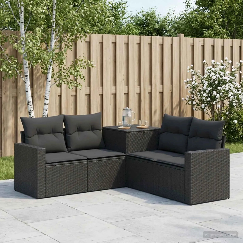 Set di divani 5 pz Nero Rattan sintetico e Acciaio 3447851