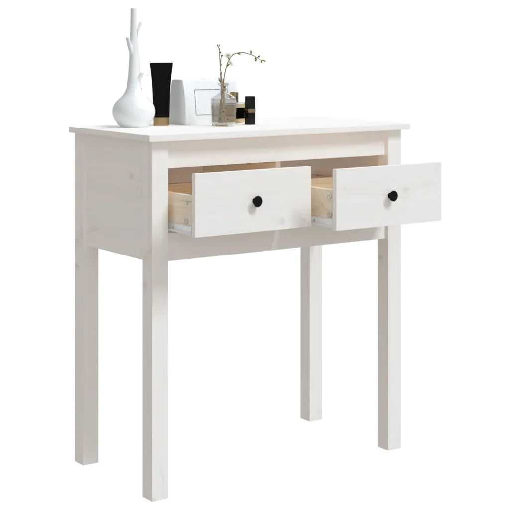 Tavolo Consolle Bianco 70x35x75 cm in Legno Massello di Pino cod mxl 12608
