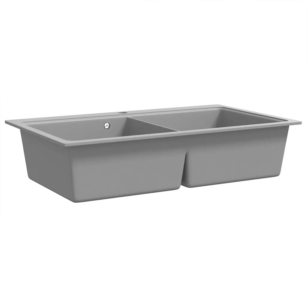 Lavandino cucina granito grigio lavello doppio con montaggio sopra 141676