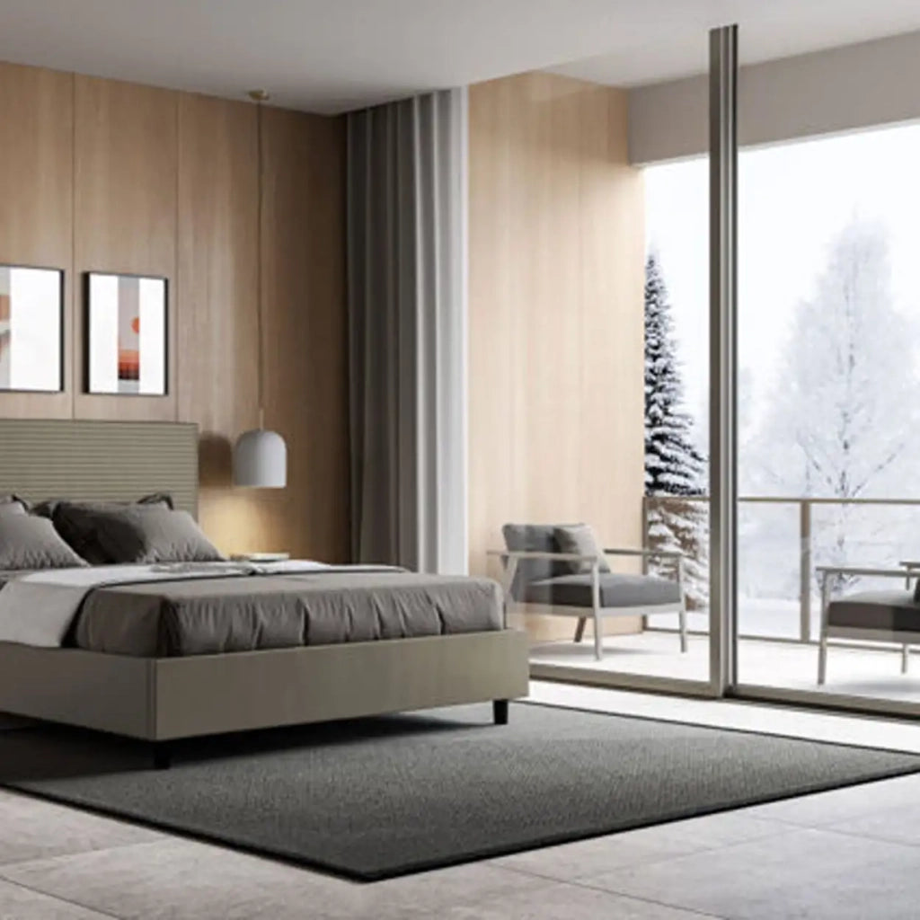 Letto matrimoniale contenitore imbottito 160x190 similpelle cappuccino Focus