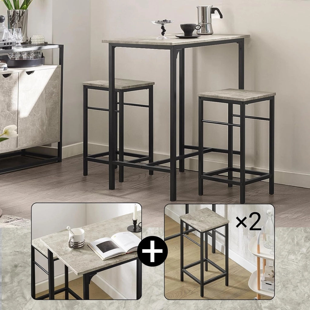 Set Tavolo da Bar Alto con 2 Sgabelli - Tavolo Salvaspazio per Cucina Piccola e Balcone, Stile Industriale Moderno - Tavolino Alto da Esterno per Giardino o Terrazzo OGT10-HG