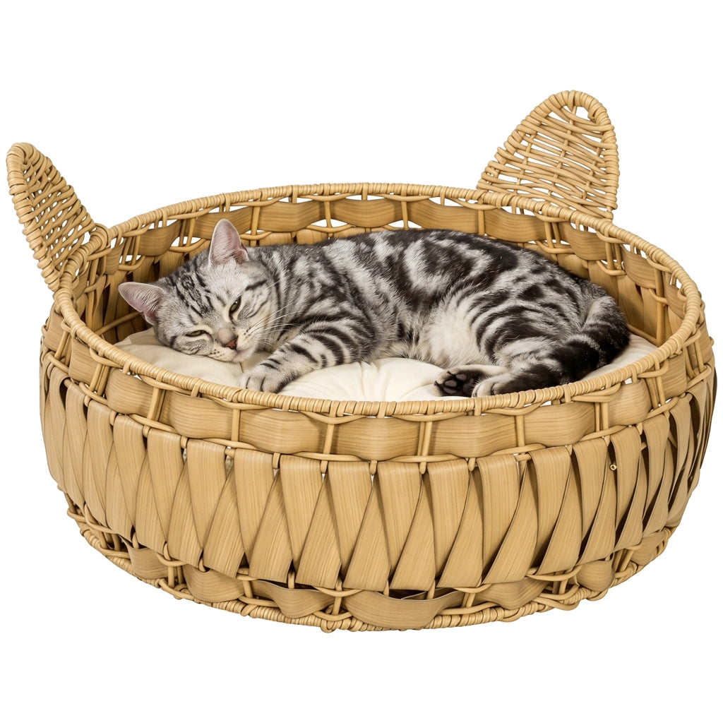 Letto per gatti in rattan con cuscino ¨C zephmum ¨C 50x50x25 cm marrone chiaro