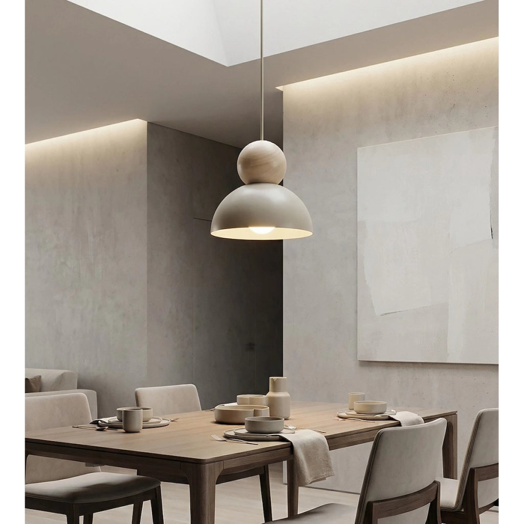 Lampada a sospensione Kaki in acciaio e legno mokka beige
