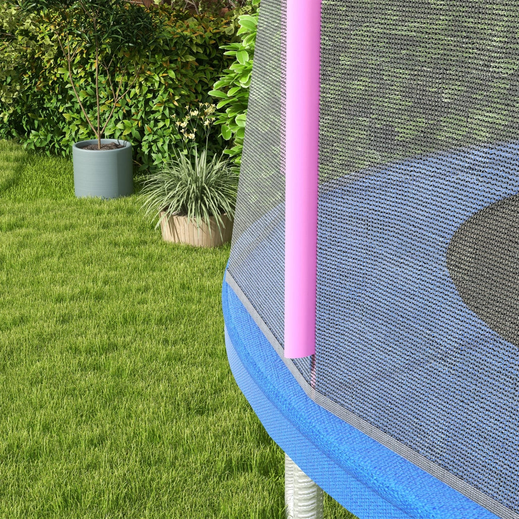 Rete di Protezione per Trampolini a 8 Pali con Ingresso con Cerniera Ø366x180 cm in PE Nero e Rosa