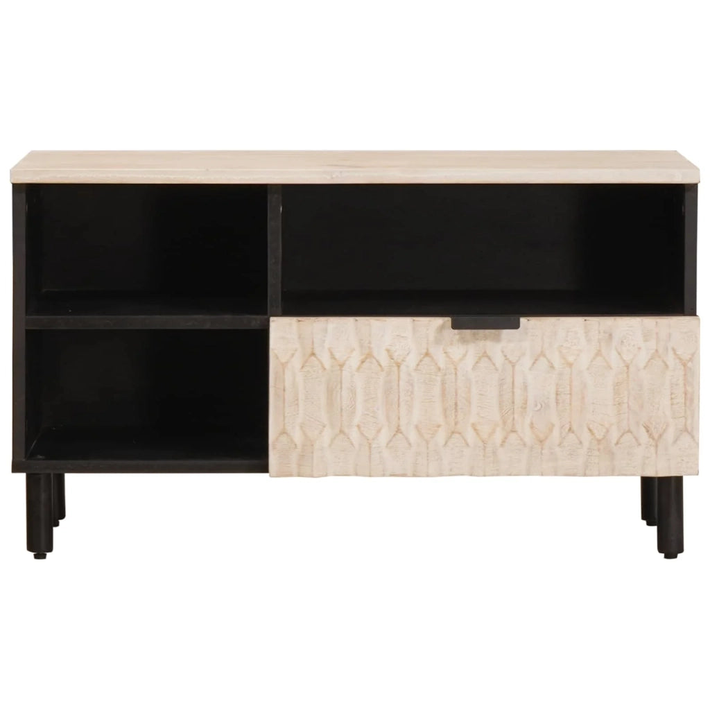 Mobile porta TV moderno con cassetto e ripiano 80 x 33 x 46 cm legno massello di mango bianco 02_0057769
