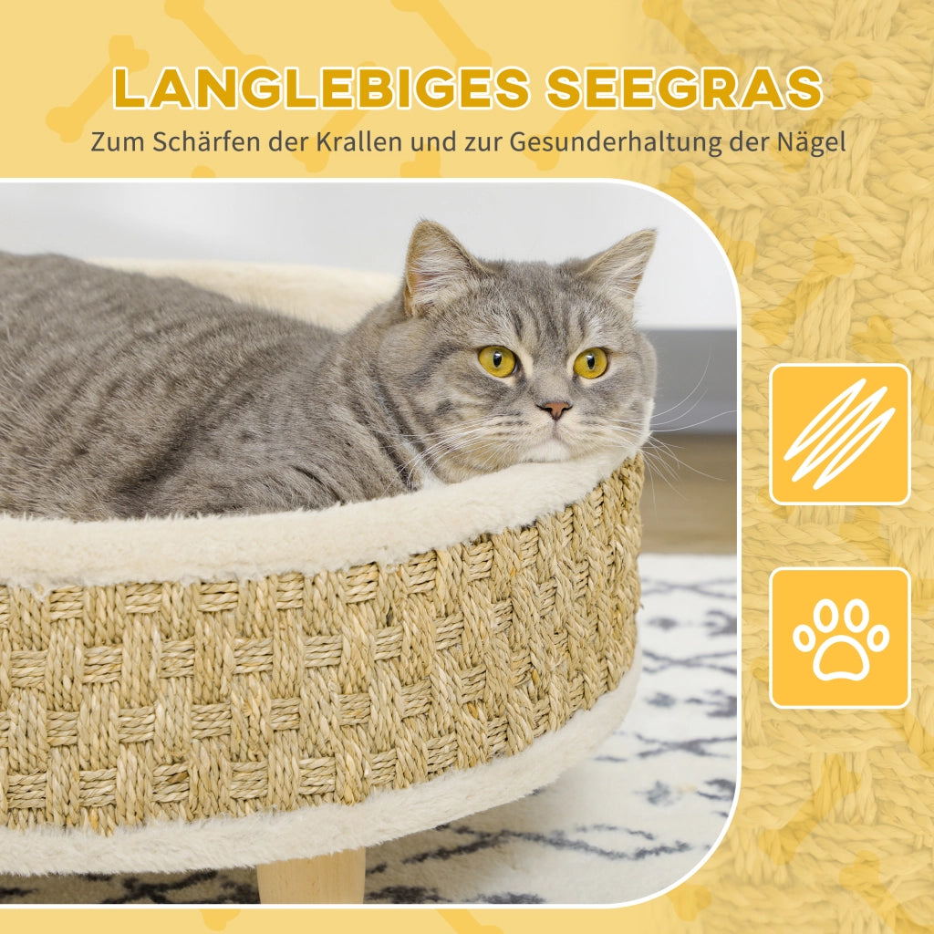 Letto per animali domestici ¨C zephmum ¨C tessuto di seagrass, cuscino lavabile, 48x48x24.5 cm, beige e khaki