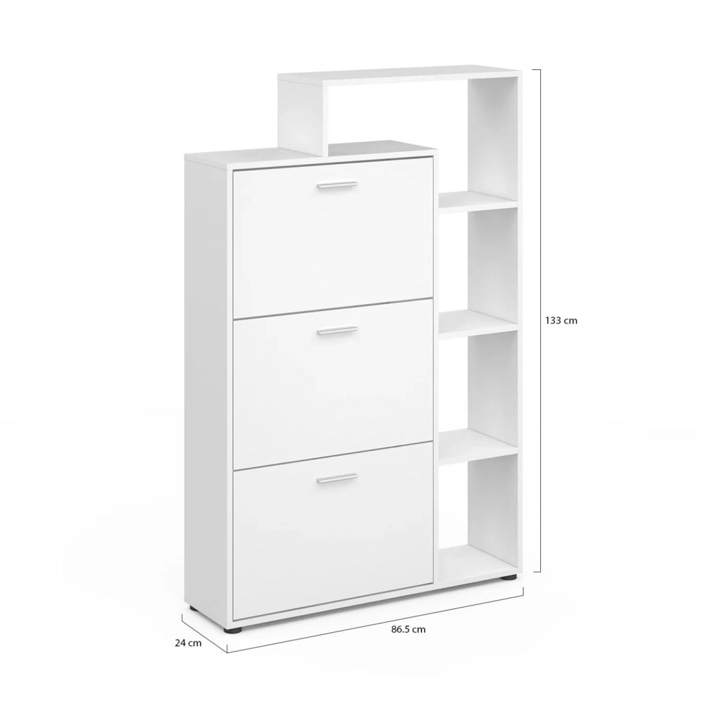 IDMarket - Scarpiera a 3 ante con ripiano bianco