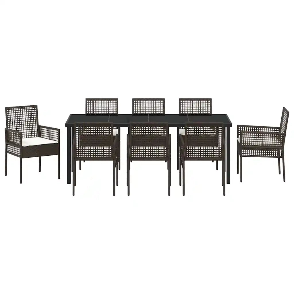 Set da Pranzo per Giardino con cuscino 9 pcs Marrone polyrattan 3379876