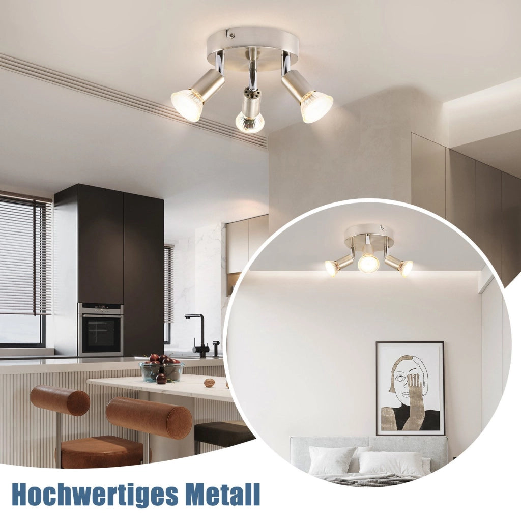 ZMH Faretto da soffitto circolari nichel 3 luci GU10 regolabili 350° stile moderno per soggiorno camera max 25W