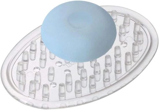 Contenitore per sapone idesign 30100 - Piccolo contenitore ovale trasparente in plastica riciclabile per la conservazione di sapone o spugna - Ideale per bagno, wc o lavello - 1 pezzo