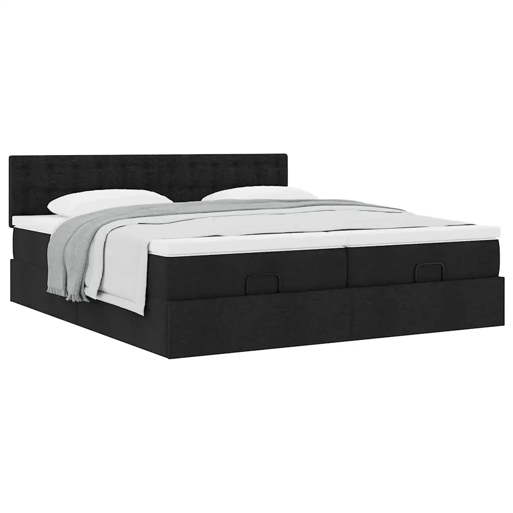 Struttura Letto Pouf con Materassi Nero 180x200 cm in Tessuto
