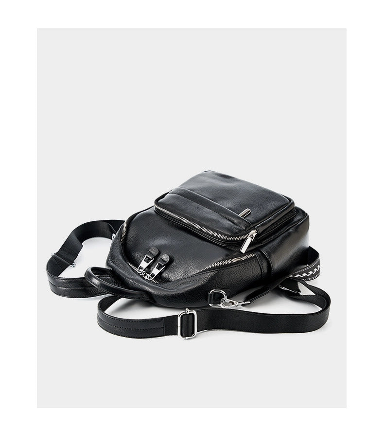Zaino da viaggio da donna in vera pelle, grande capacit¨¤, colore nero.