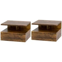 Set da 2 Comodini Sospesi per Camera da Letto con Cassetto e Mensola in Legno 35x32x22.5cm, Marrone