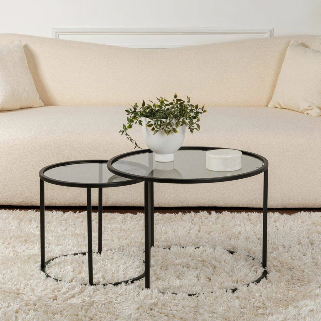 Xaden, Tavolino da Salotto set di 2 Tavolini, 60x60x43h cm Nero