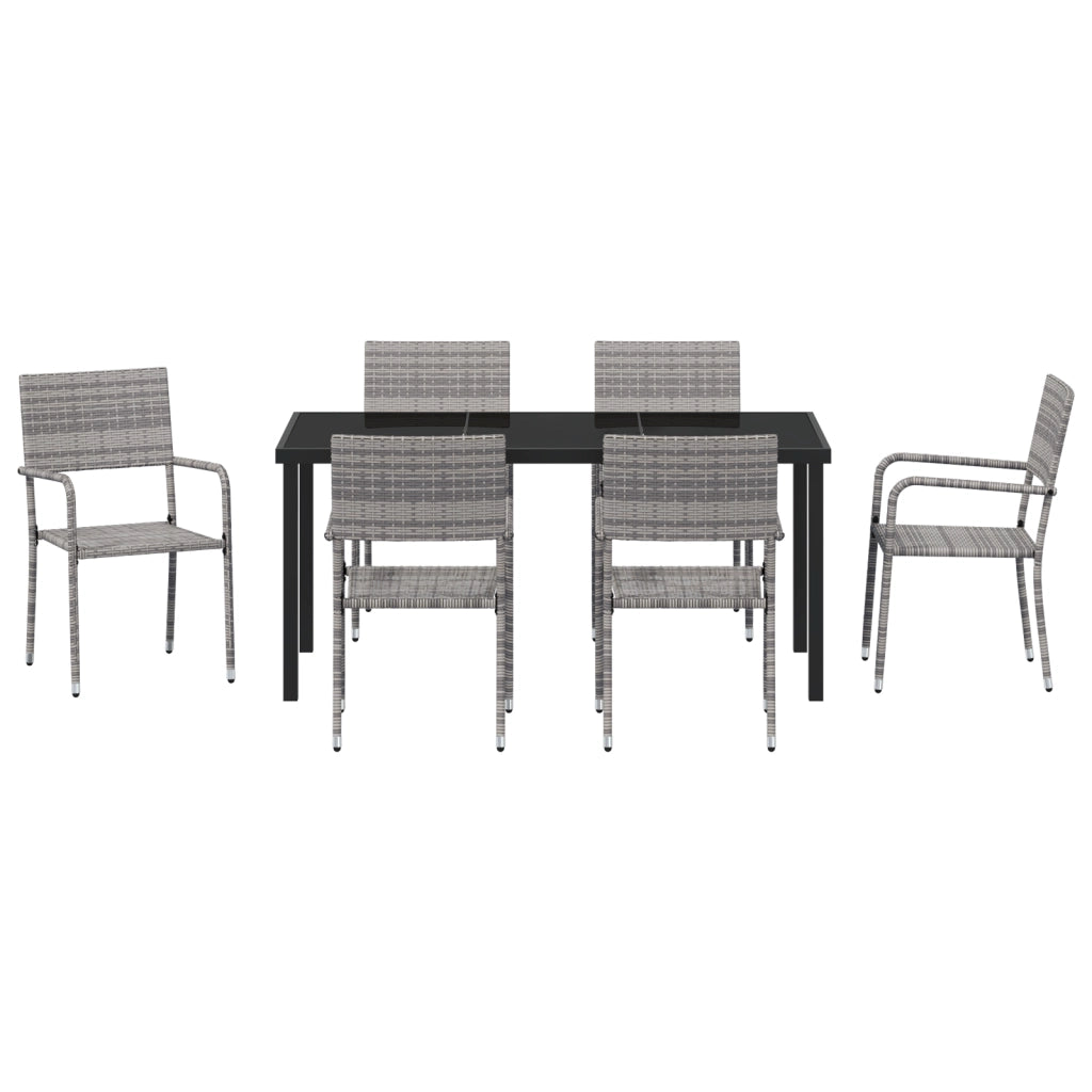 Set da Pranzo da Giardino 7 Pezzi Grigio in Polyrattan
