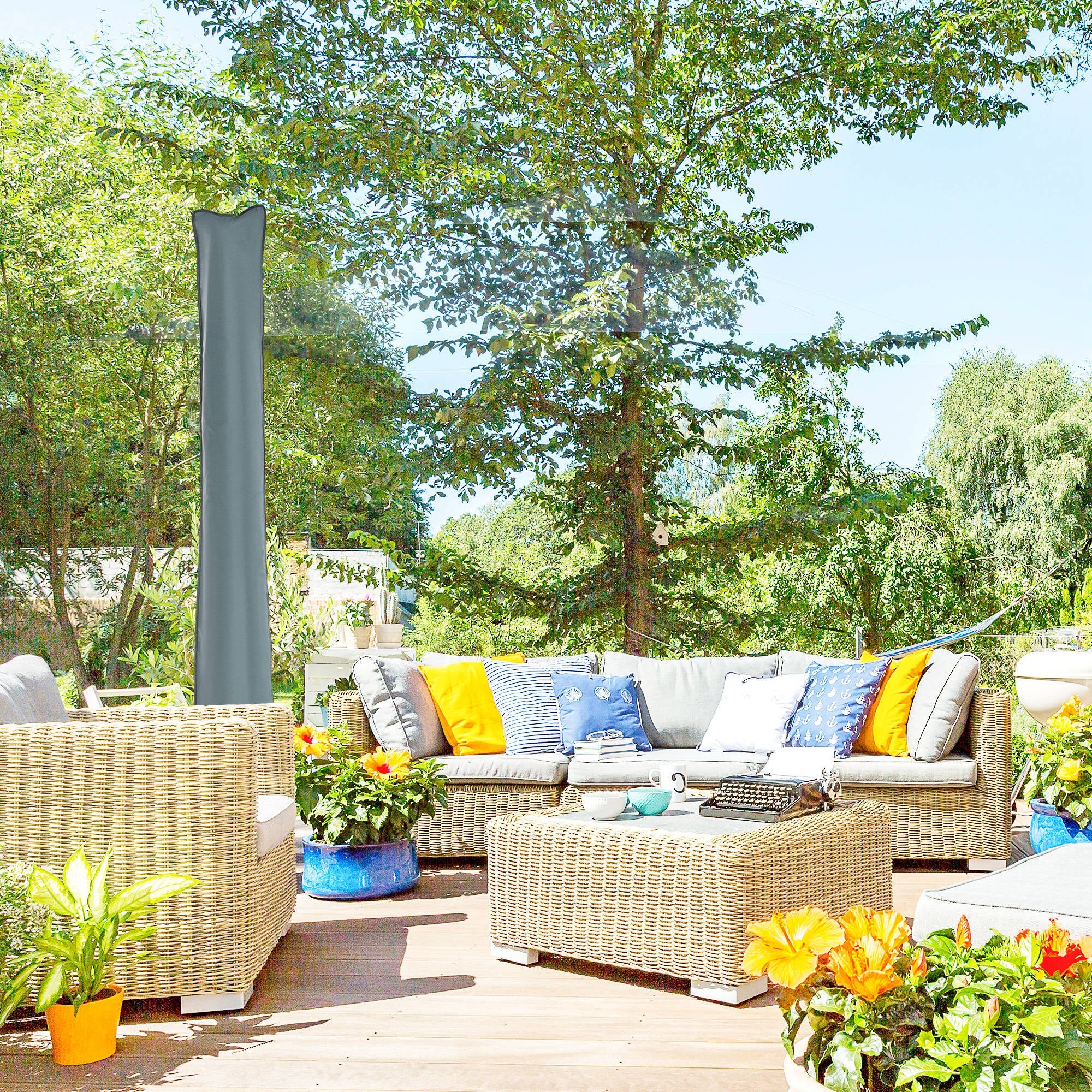 Copertura per Ombrellone Impermeabile con Cerniera e Laccio Grigio