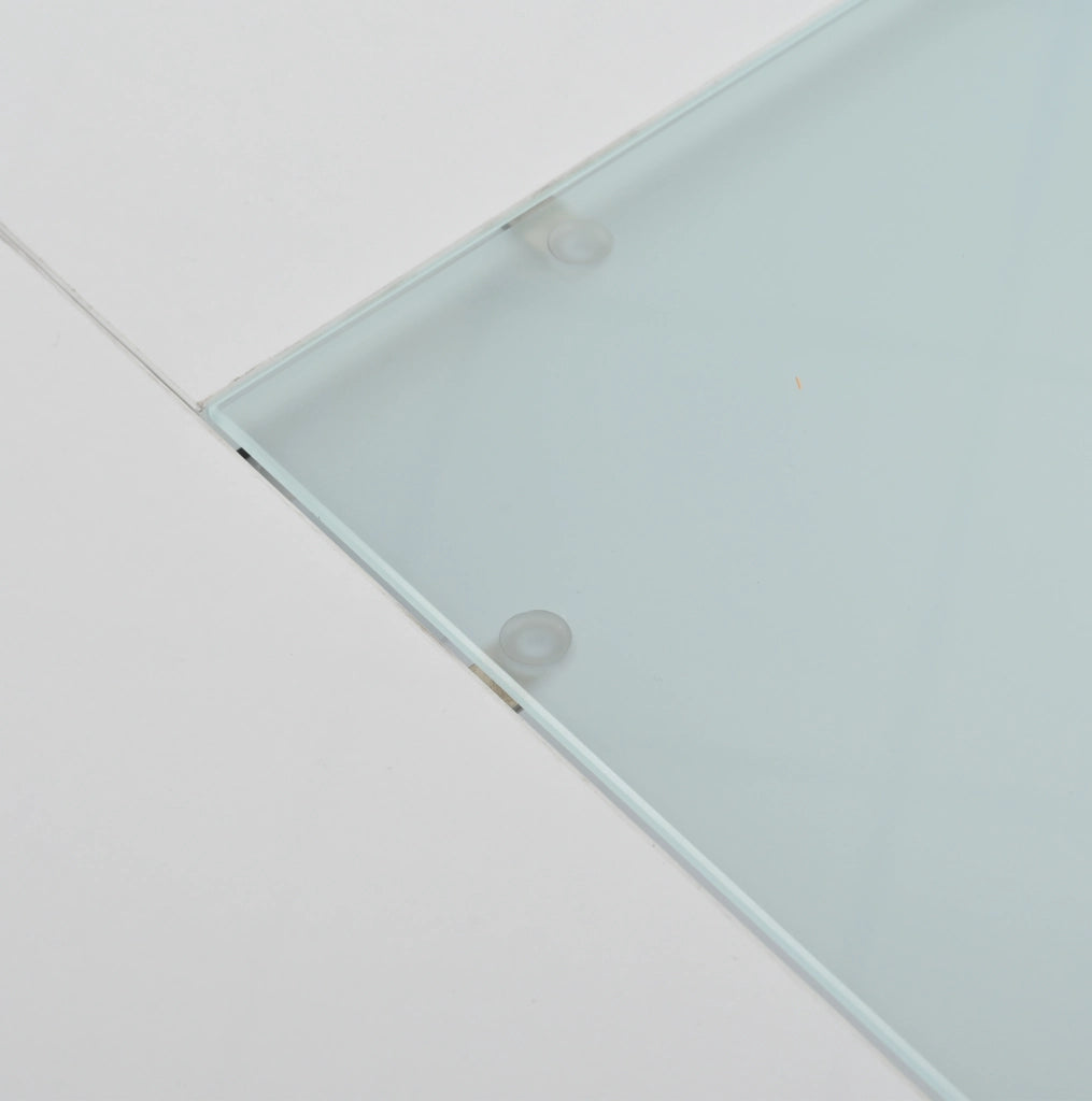 Tavolino da caffè 70x70x35 cm con illuminazione LED; 3 cassetti; vetro e pannello truciolare bianco