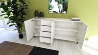 Madia 3 Ante 4 Cassetti 174x40x84 cm Solaria Bianco Lucido