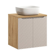 Set da bagno YOKA beige: mobiletto sotto lavabo con armadietti 60 cm + piano lavabo + lavabo da appoggio
