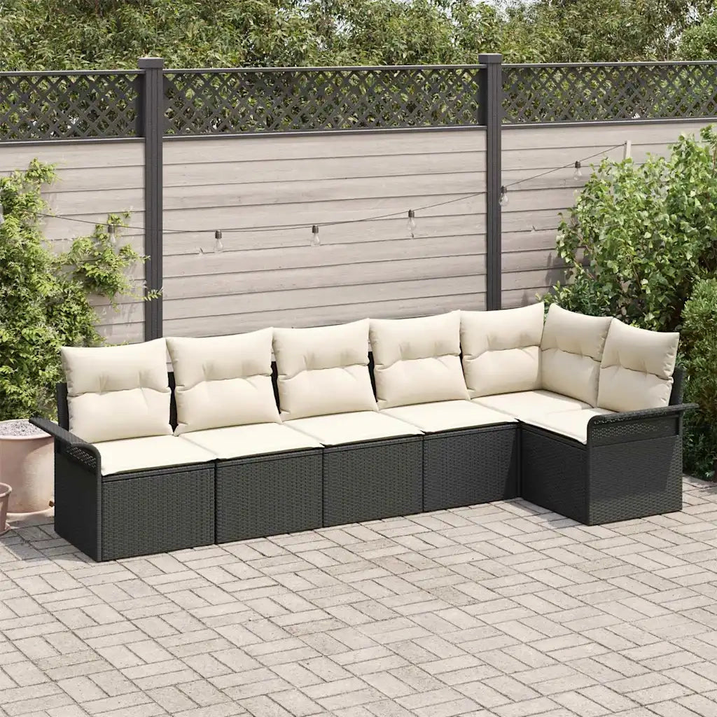 Set Divano da Giardino con cuscino 6 pcs Nero polyrattan 3345377