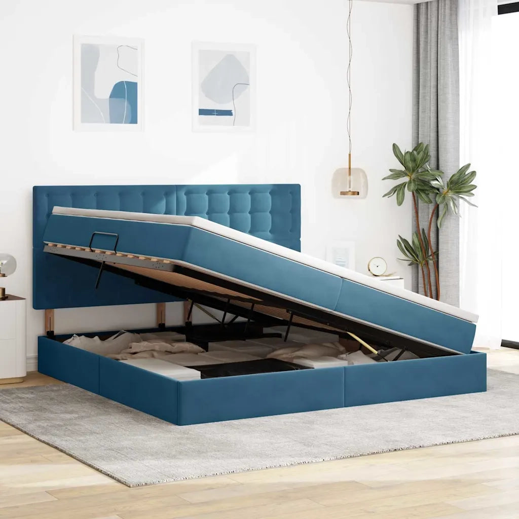 Letto con contenitore LED e materasso Blu Scuro 200 x 200 cm