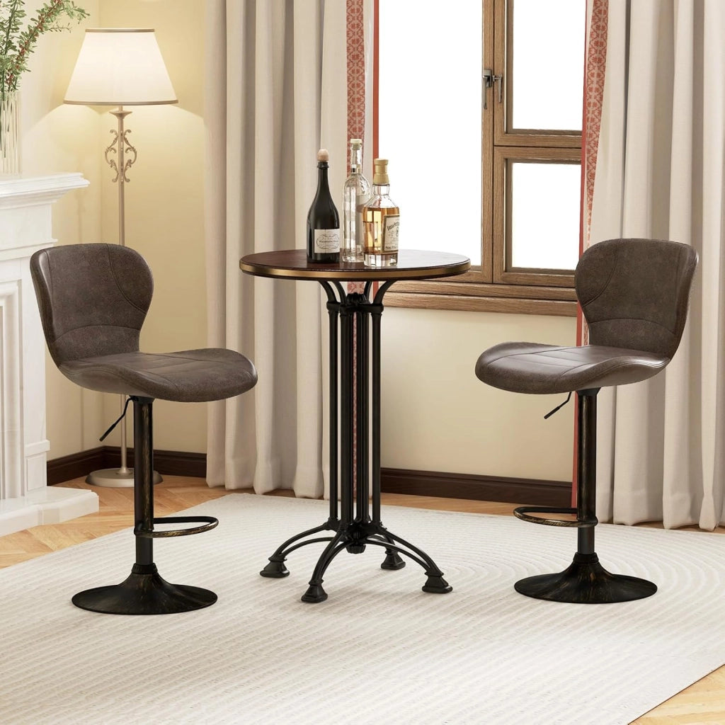 Set di 2 sgabelli da bar regolabili in altezza, 61-81 cm, girevole a 360°, con poggiapiedi, sgabello girevole con schienale, sgabello da cucina, stile vintage, in poliuretano, portata 150 kg