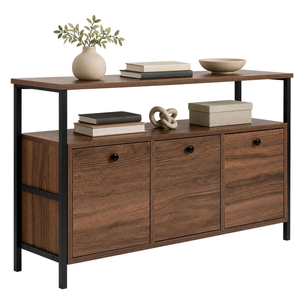 Madia Noda, Credenza 2 Ripiani, 120x30x77h cm Marrone Noce