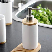 Dispensatore di sapone - Ombrello per spazzola da denti - Piatti - Stendardo in bambù - Set di accessori da bagno