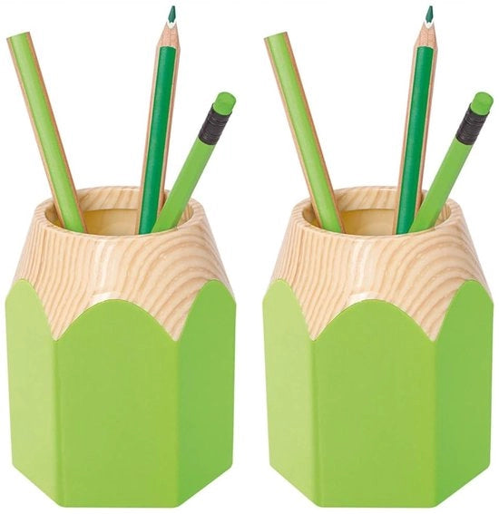 Etui in forma di matita colorata, resistente plastica, ca. 8,5 x 7,5 x 10,5 cm, verde mela (confezione da 2)