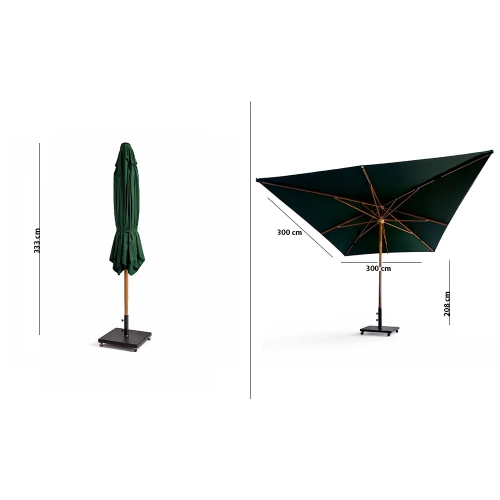 Tempo Style - Ombrellone 3×3 per esterni Parioli Plus – Verde/Legno Noce