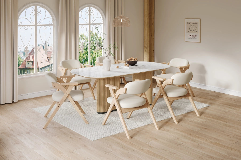 Sedie da pranzo pieghevoli 6 pezzi con braccioli salvaspazio in legno massello e lino beige 64,5 × 66,5 × 76 cm