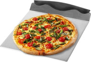 Scuotitore di pizza in acciaio inossidabile - piatto per torte con manico in plastica - cucchiaio per torte e pizza - cucchiaio per pizza con 20,5 x 20,5 cm (nero/argentato - angoloso)