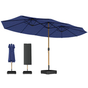 Ombrellone Doppio a 12 Stecche con Manovella, Base a Croce e Sacchi di Sabbia, 4.7x2.8 m, Blu Scuro