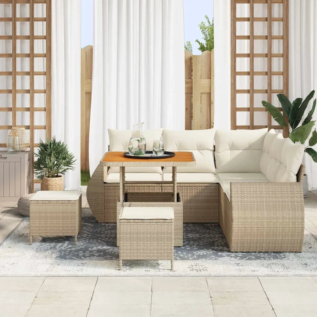 Set Divano da Giardino 8 pcs Beige e Crema polyrattan