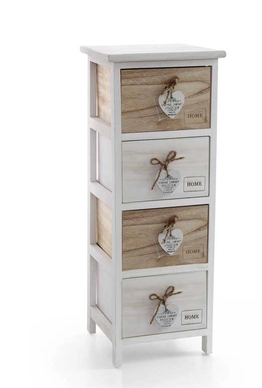 HOME CASSETTIERA SLIM IN LEGNO DECORATA A 4 CASSETTI 26 X 32 XH80 CM BICOLOR