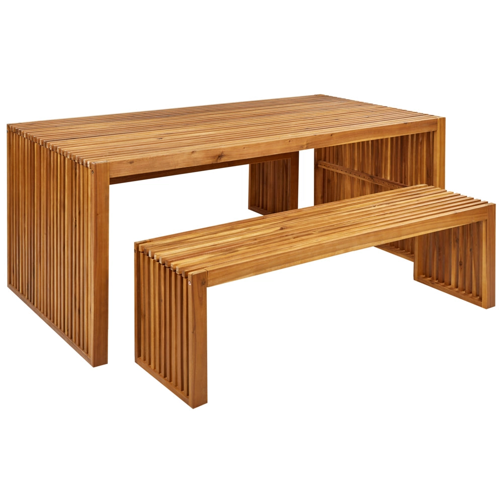 Set da pranzo da giardino 3 pezzi Tavolo rettangolare in legno massiccio di acacia 2 panche Design rustico per interni esterni