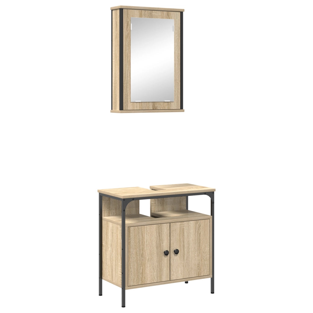 Set di Armadietti per Bagno a 2 Pezzi Rovere Ingegnerizzato
